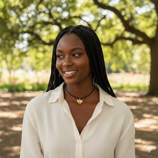 Black Cord Heart Drop Necklace